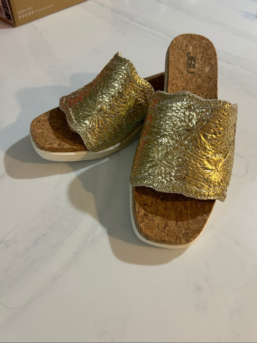 JBU Metallic Gold Cork Slide Mules